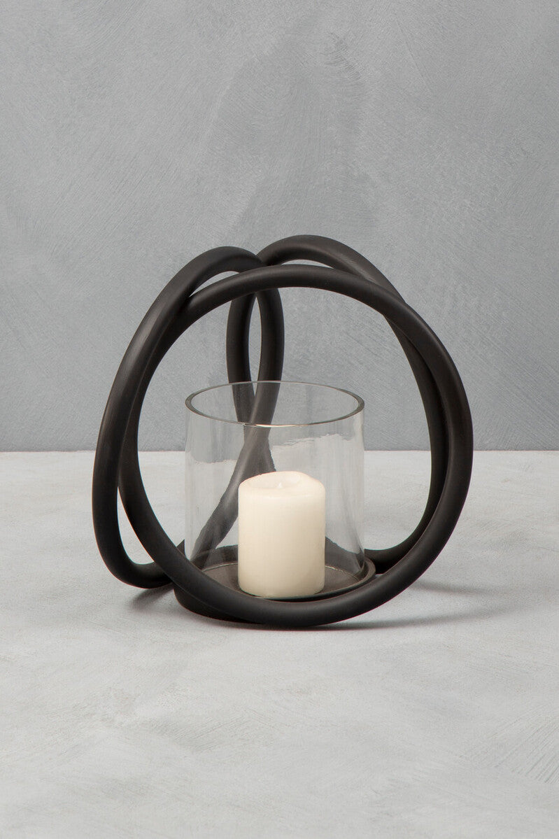 Aura Small Matte Black Finish Candle Holder