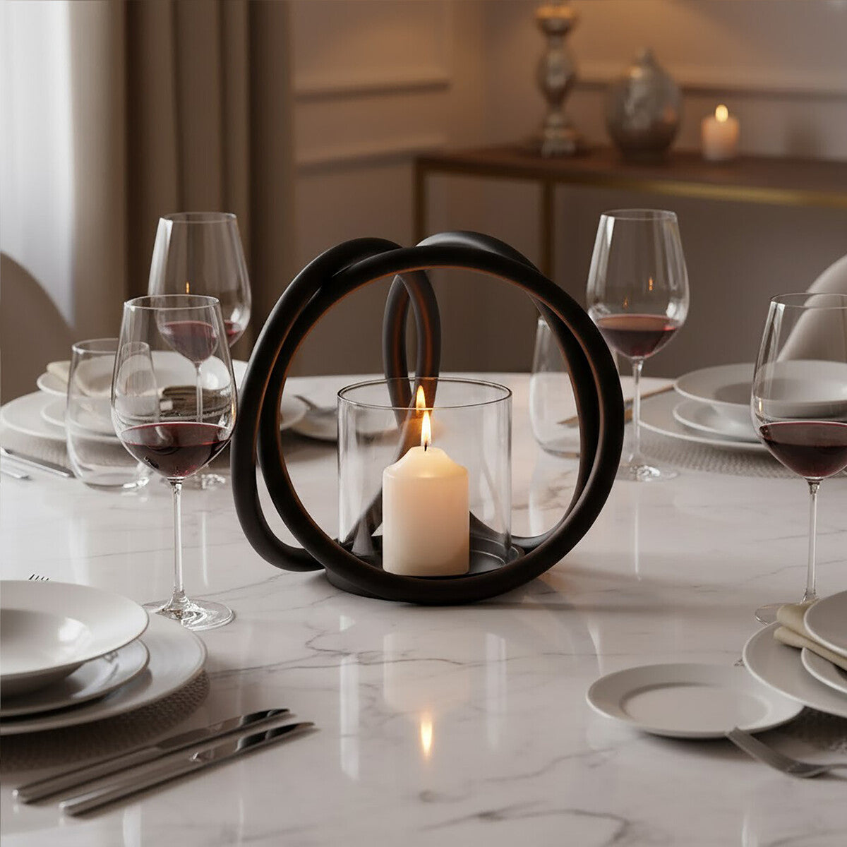 Aura Small Matte Black Finish Candle Holder