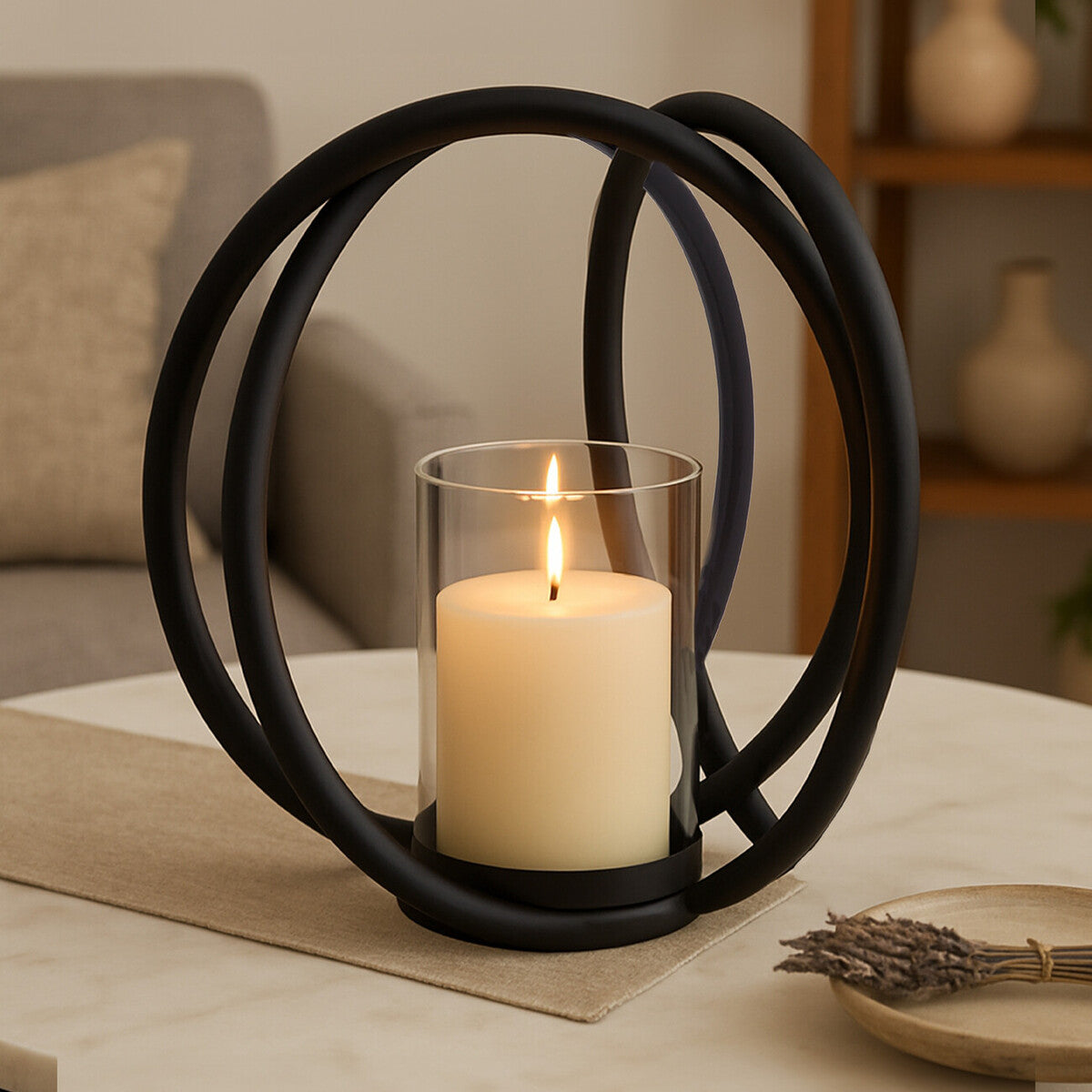 Medium Matte Black Finish Candle Holder | Aura