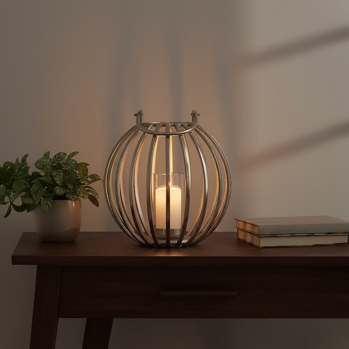 Large Silver Finish Lantern | Aura