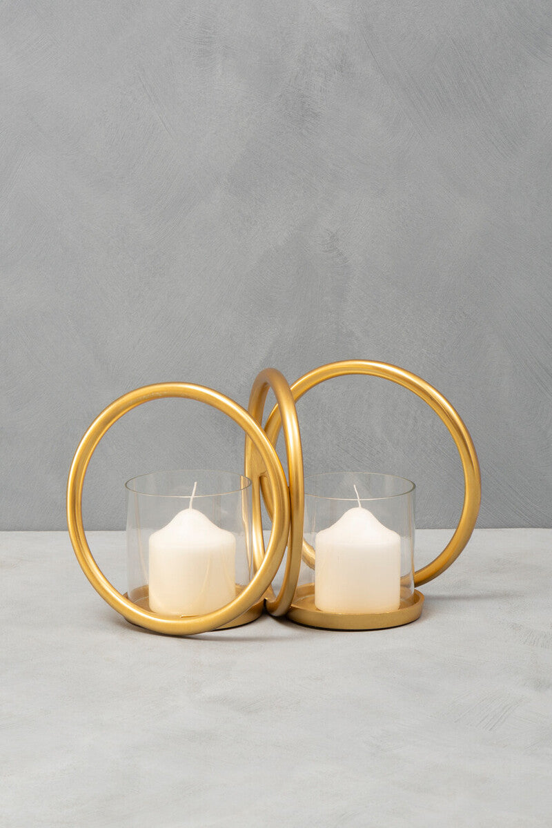 Aura Small Gold Finish Double Candle Holder