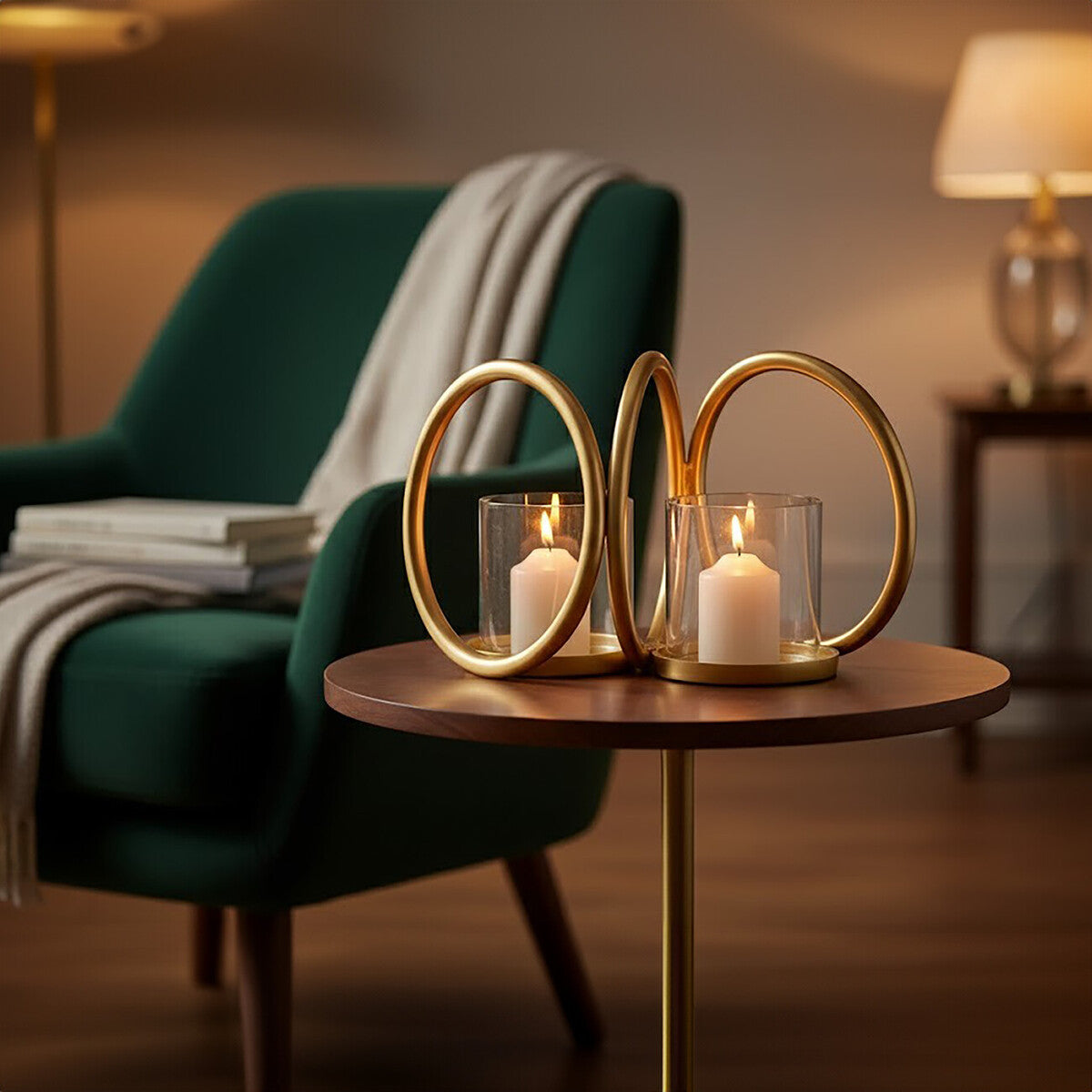 Aura Small Gold Finish Double Candle Holder