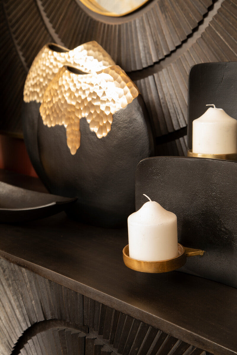 Black and Gold Finish Aluminium Candle Holder | Daito