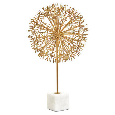 Gold Dandelion Sculpture on White Marble Base | Evra