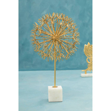Gold Dandelion Sculpture on White Marble Base | Evra
