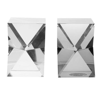 Carrie Set Of 2 Crystal Geometric Bookends in Grey Finish