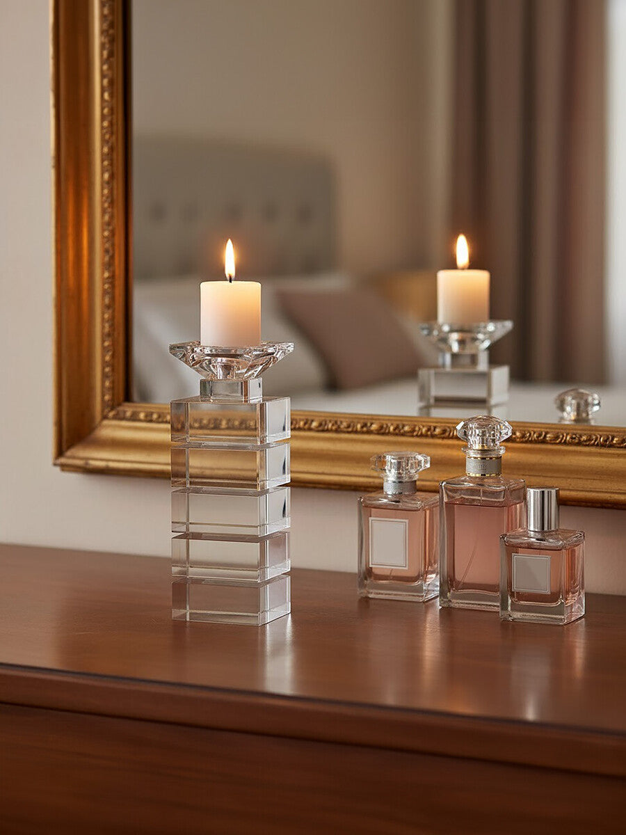 Clear Finish Small Candle Holder | Carrie