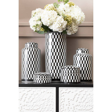 Small Black and White Geometric Print Ceramic Jar | Marlo