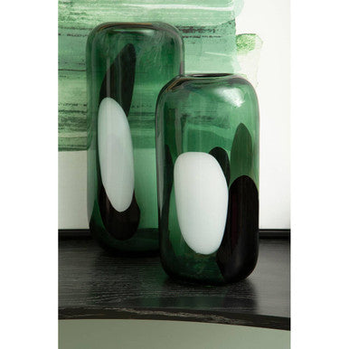 Hania Large Green Glass Vase with Abstract Pattern