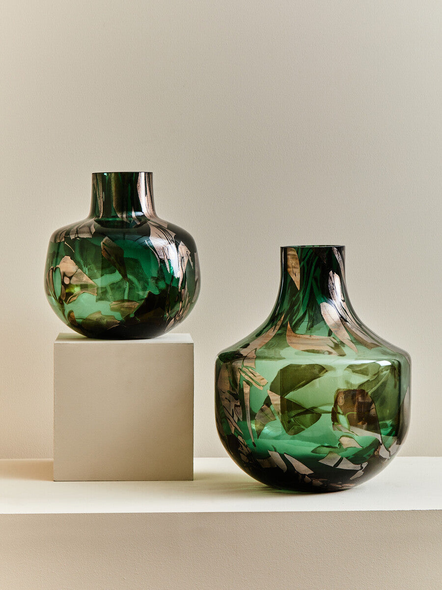 Herbie Green and Gold Large Glass Vase