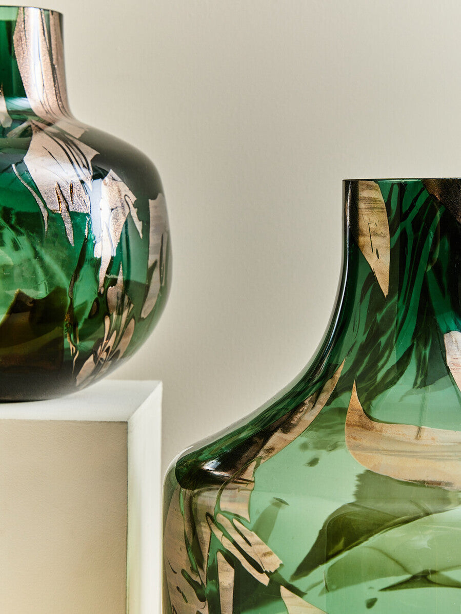Herbie Green and Gold Large Glass Vase