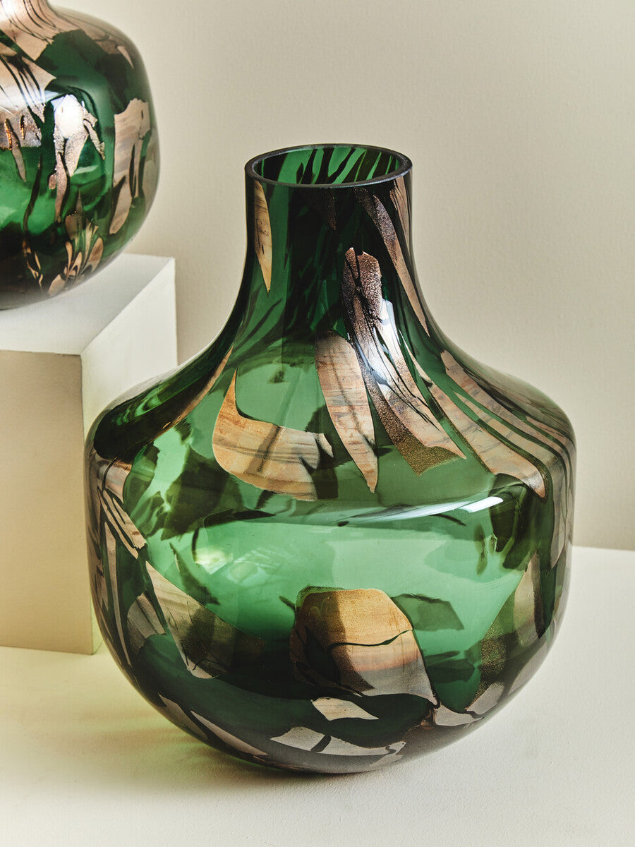 Herbie Green and Gold Large Glass Vase