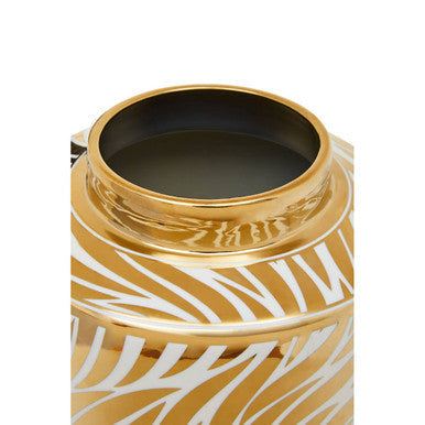 Doria Large White And Gold Finish Ceramic Jar