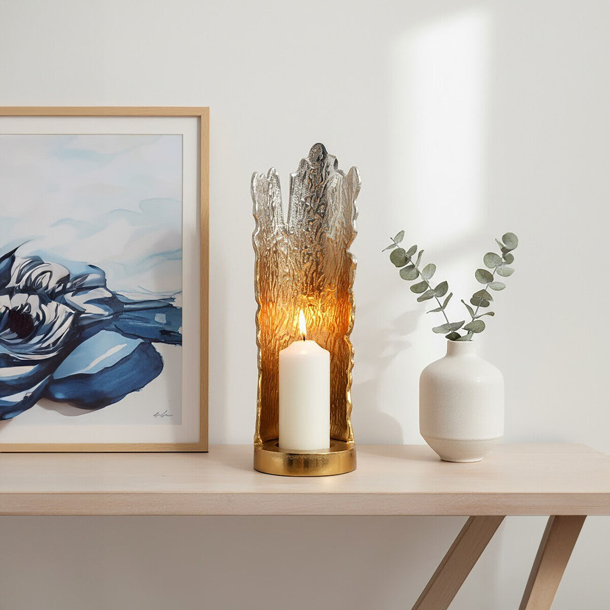 Dion Large Ombre Silver and Gold Finish Candle Holder