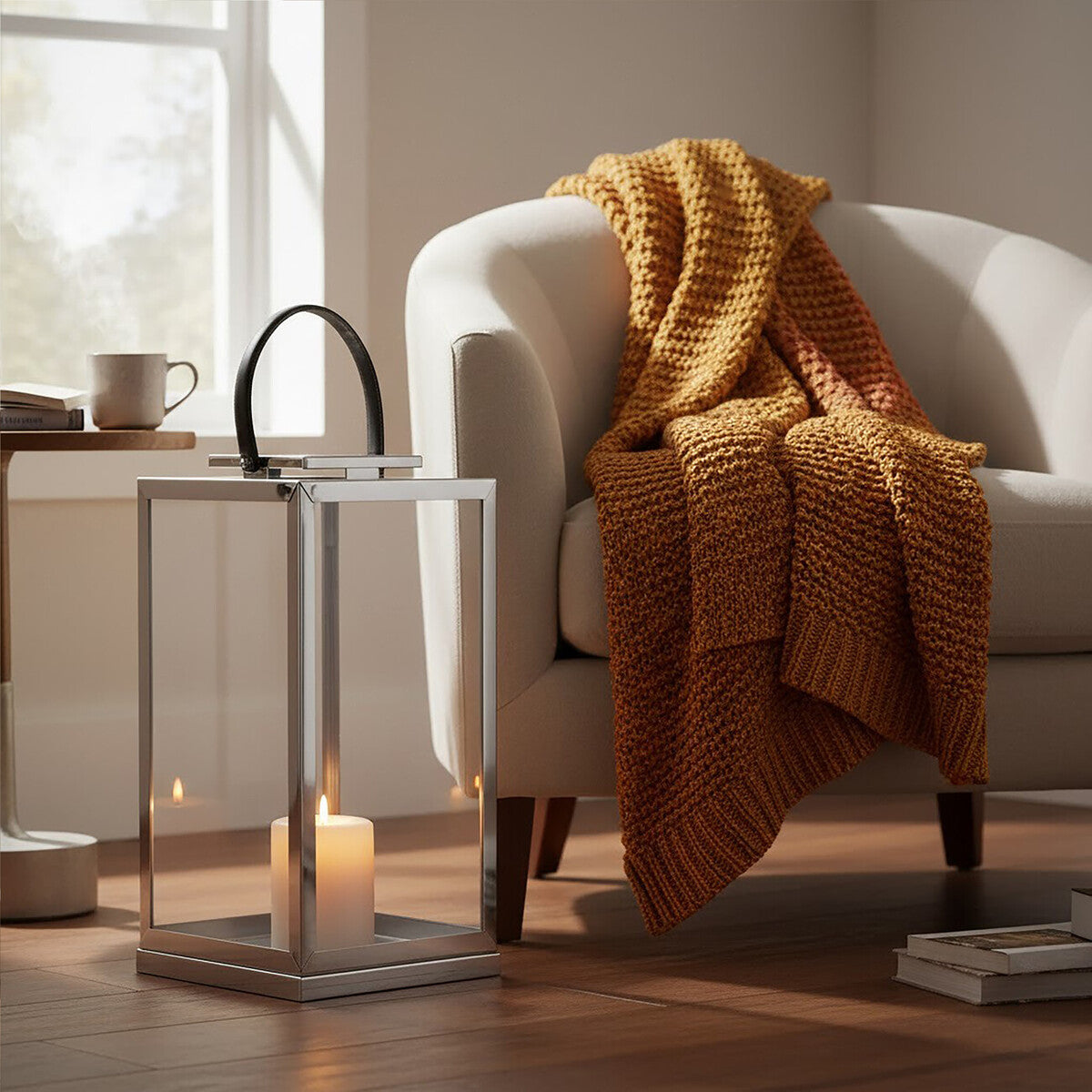 Herber Large Silver Steel With Hair On Leather Handle Lantern