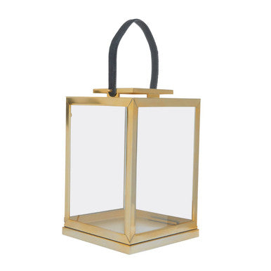 Small Gold Steel with Hair on Leather Handle Lantern | Herber