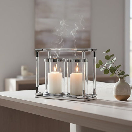 Double Silver Steel and Acrylic Candle Holder | Lucita