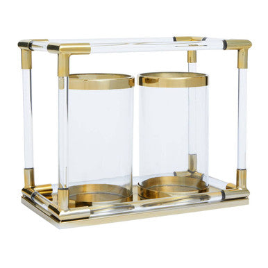 Double Candle Holder in Gold Finish and Acrylic | Lucita
