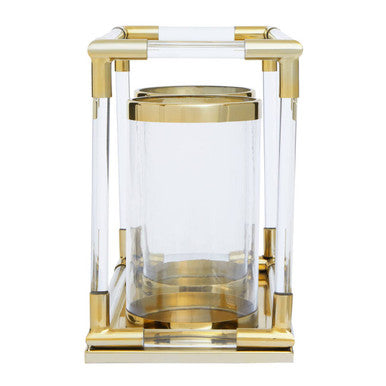 Lucita Double Candle Holder in Gold Finish and Acrylic