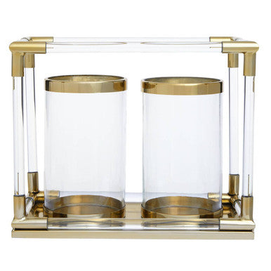 Lucita Double Candle Holder in Gold Finish and Acrylic