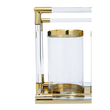 Lucita Double Candle Holder in Gold Finish and Acrylic