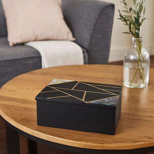 Oriana Large Black Slate with Mother of Pearl Inlay Trinket Box
