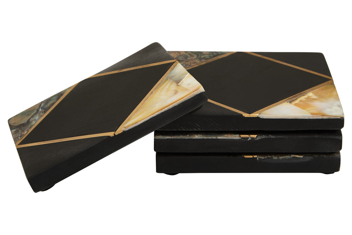 Oriana Set Of 4 Black Slate with Mother of Pearl Inlay Coasters