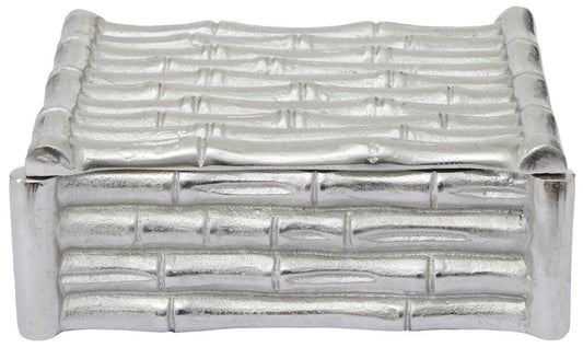 Hiba Small Silver Finish Bamboo Effect Trinket Box