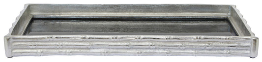 Hiba Silver Finish Bamboo Effect Mirrored Tray