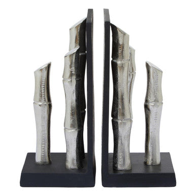 Set of Two Silver Finish Bamboo Effect Bookends | Hiba