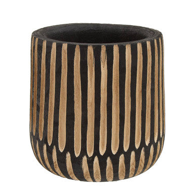 Arlo Large Engraved Natural And Black Wooden Planter