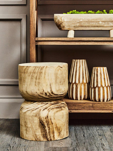 Arlo Large Wooden Engraved Vase