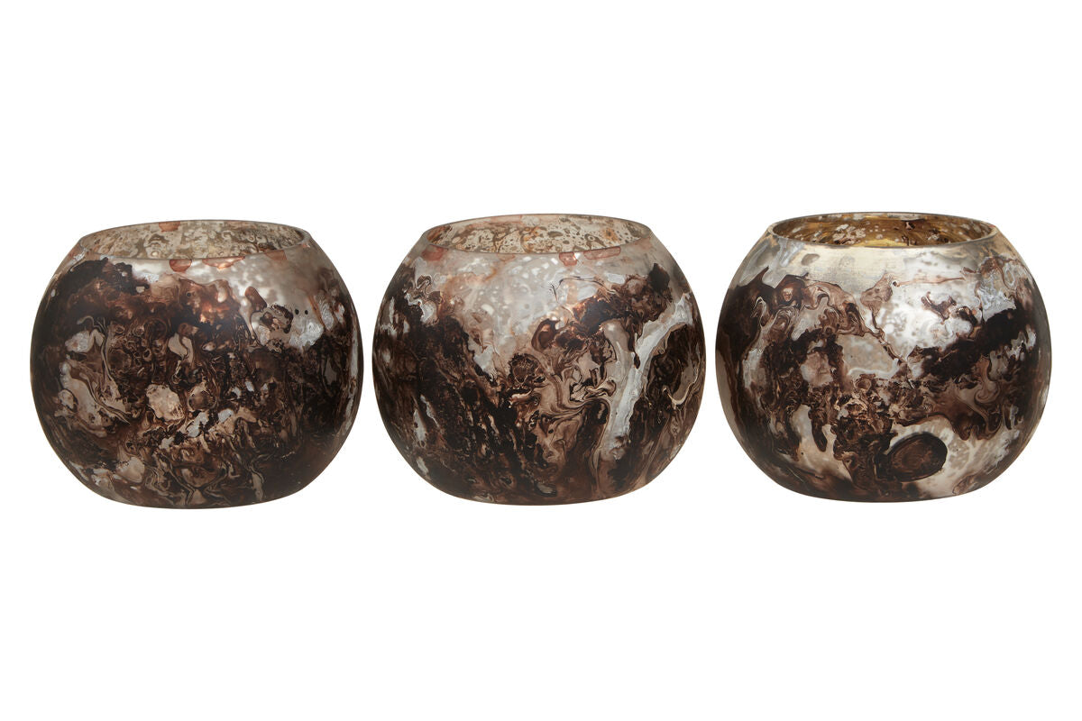 Set of 3 Brown Marble Effect Tealight Holders | Garan