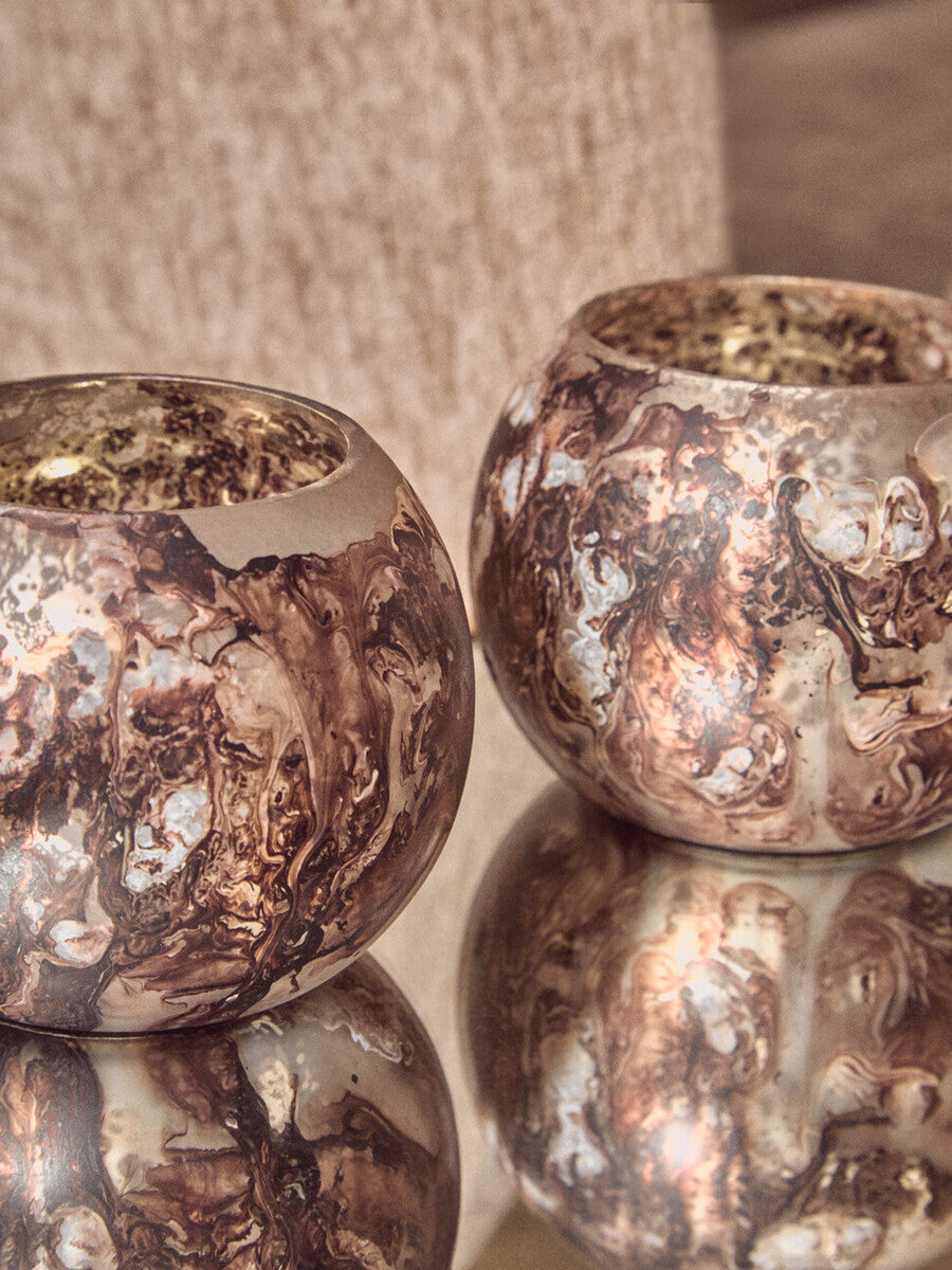 Set of 3 Brown Marble Effect Tealight Holders | Garan