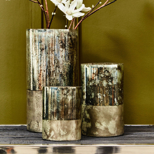 Gaia Small Glass Vase in Metallic Antique Finish