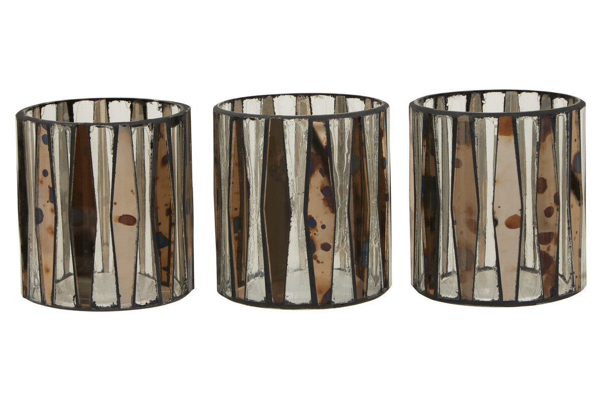 Gaia Smoked Antique Finish Set Of 3 Tealight Holders