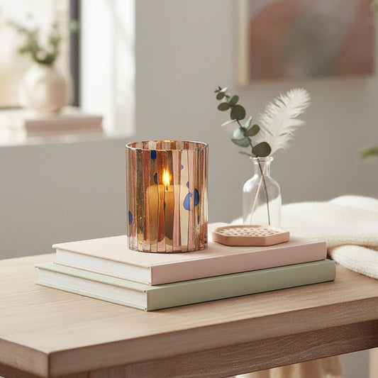 Gaia Pink Antique Finish Small Candle Holder