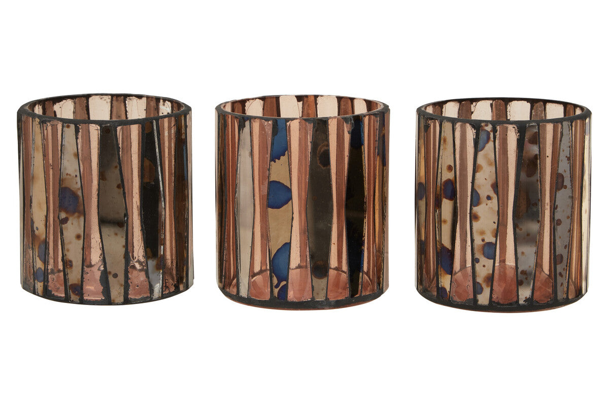 Gaia Set Of 3 Pink Tealight Holders