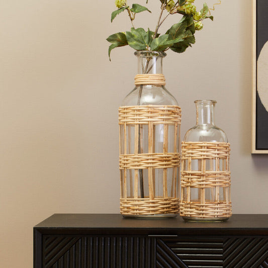 Kuta Natural Cane and Glass Small Vase