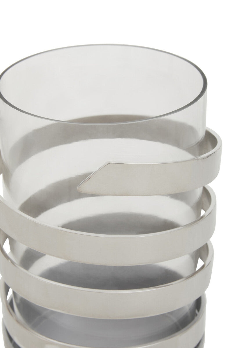 Amreli Small Vertical Textured Silver Metal Hurricane Candle Holder