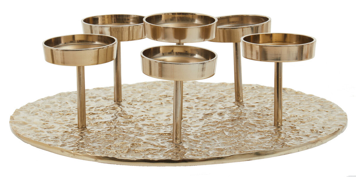 Gold Round Six Pillar Candle Holder | Akola