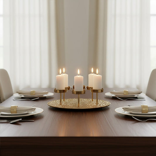 Gold Round Six Pillar Candle Holder | Akola