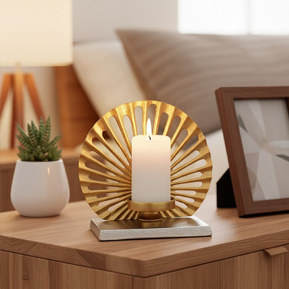 Dion Small Two Toned Silver and Gold Finish Candle Holder