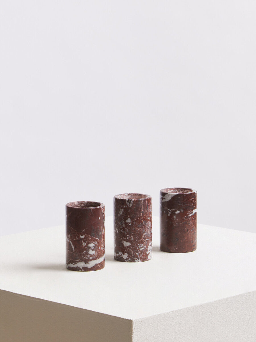 Salmo Set Of Three Red Marble Tealight Holders