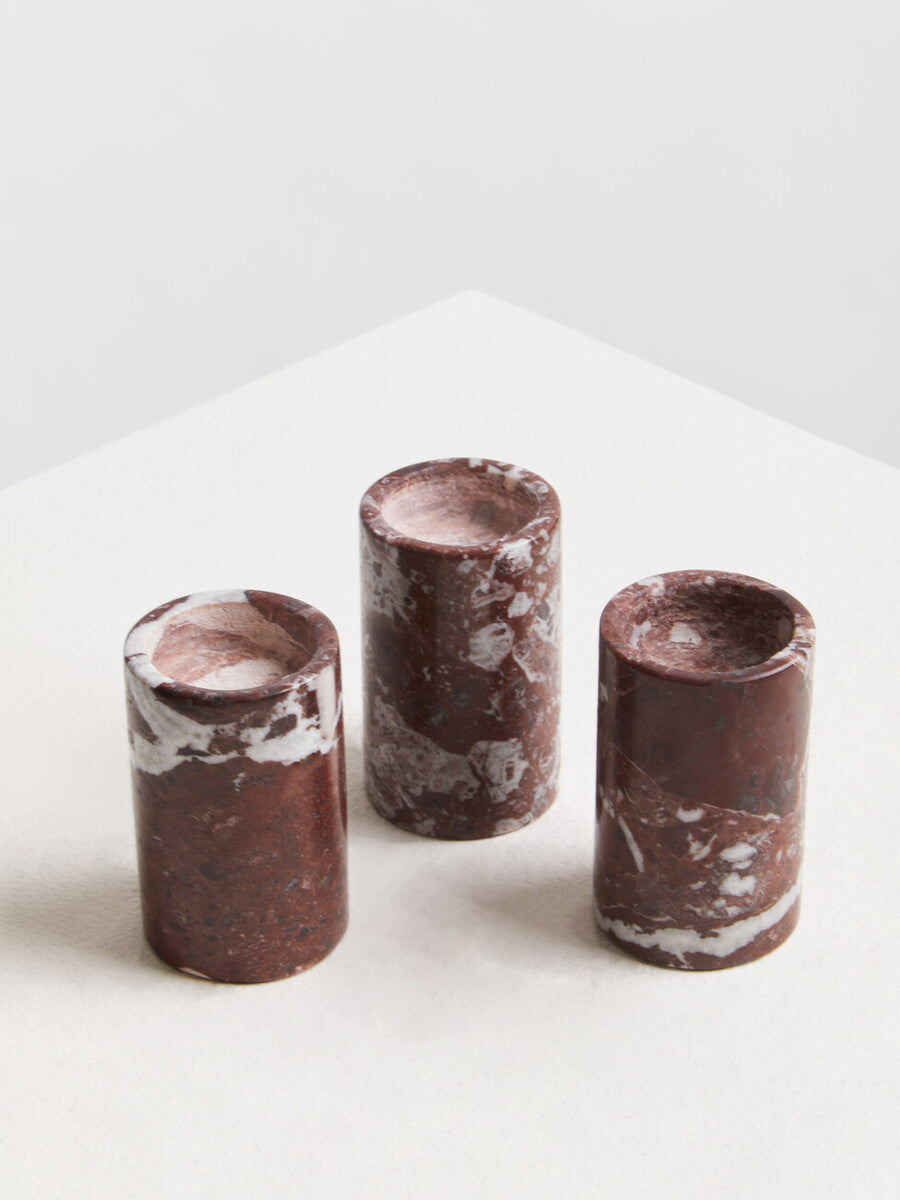 Salmo Set Of Three Red Marble Tealight Holders