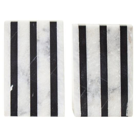 Soma Set of Two Striped White Marble Bookends