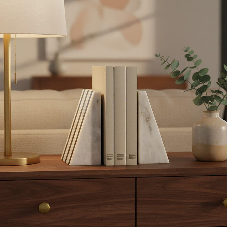 Soma Set of Two Striped White Marble Bookends
