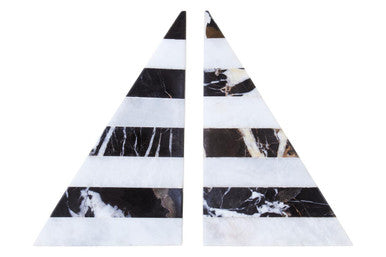 Soma Set of Two Black And White Striped Marble Bookends