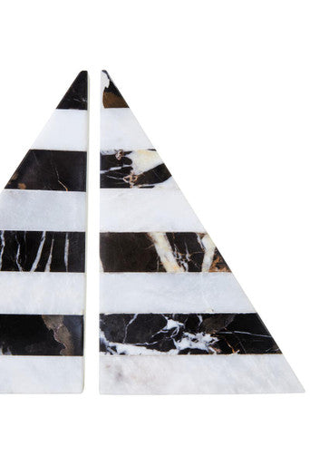 Soma Set of Two Black And White Striped Marble Bookends