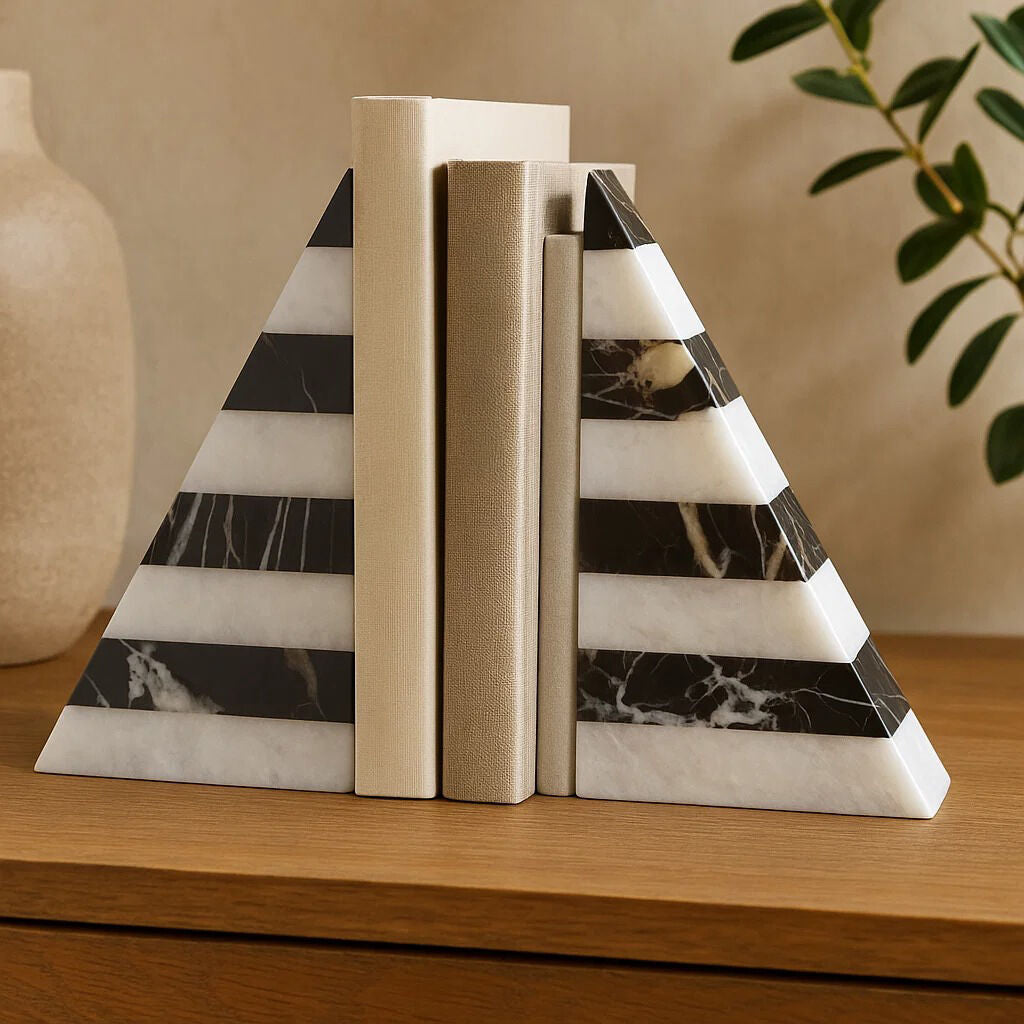 Soma Set of Two Black And White Striped Marble Bookends